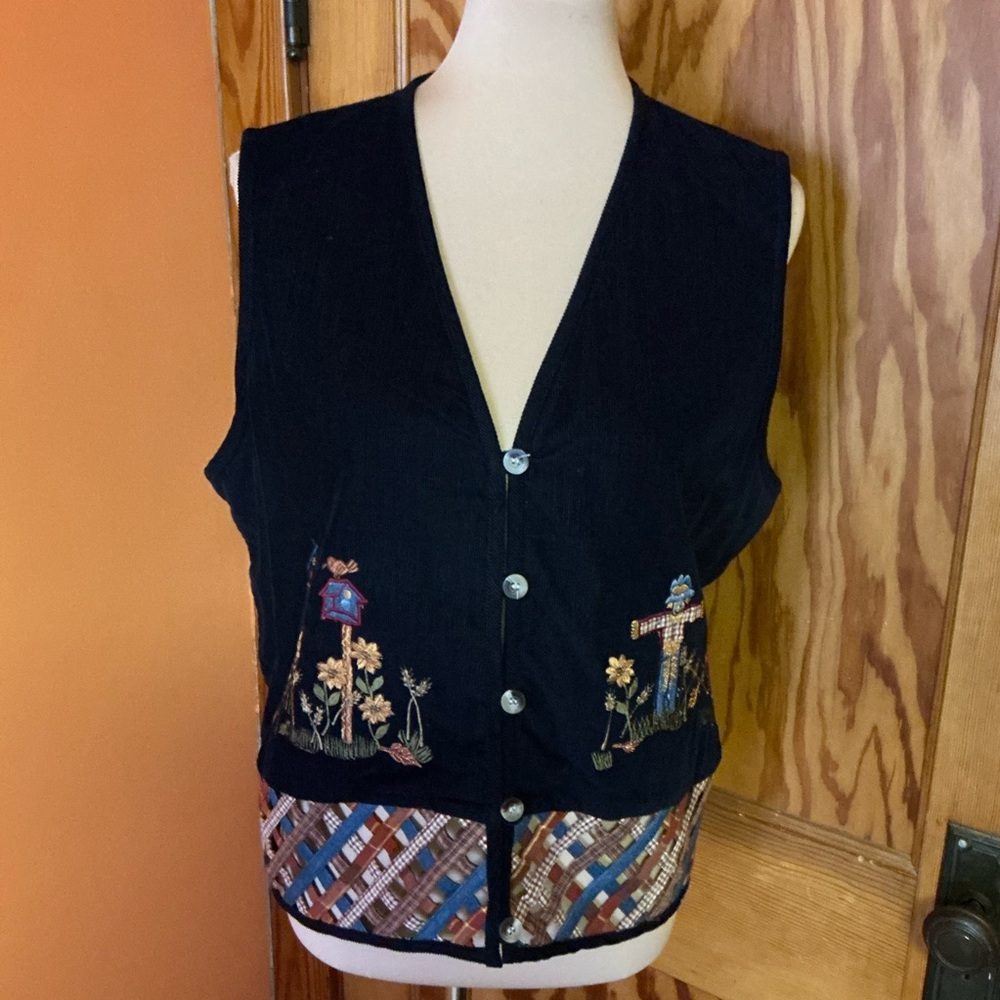 Vtg 90s corduroy embroidered scarecrow vest - Picture 8 of 12
